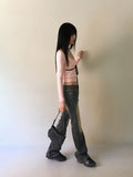 Luer Balletcore Ribbon Color Matching Heart Neck Long Sleeved T-Shirt