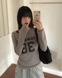 Nell Number Print One Off-Shoulder Long-Sleeve T-Shirt