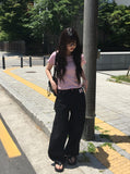 Miron Pink Lettering Raw Balloon Wide Pants