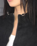 Nuen Suede Slit String Zip-Up Jacket