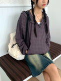 Turi Season Check String Long Sleeve Hood T-shirt