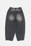 Deep side fold balloon denim pants