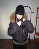 Rayoon fur hooded short zip-up padding