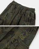 Camo distressed cargo string banding pants