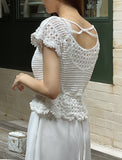 Exi Punching Crochet Cap Short Sleeve Knit
