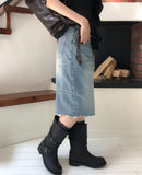 Kota Vintage Back Print Bermuda Denim Pants