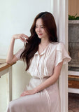 Collie Tulip-Sleeve Pintuck String Blouse