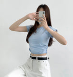 Mayonnaise Side Shirring Crop Short Sleeve T-Shirt