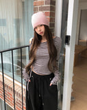 Delitte Stripe Unbalanced Shoulder Long Sleeve