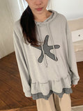 Nahin Check Patch Frill Hood Long Sleeve Tee