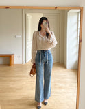 (Sleeveless Set) Shudin Lace Tie Puff Blouse