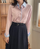 Rieple Color Matching Shirt Collar Knit Cardigan