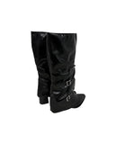 Double Buckle Shirred Stiletto Long Boots
