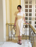 Leje Heart Neck Tweed Pin Tuck One Piece