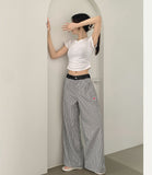 Stripe Heart Embroidery Patch Avant Wide Fit Pants