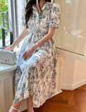 Luena Toile Flower Puff Long One Piece (Belt Set)