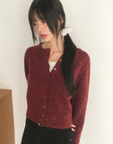 Tone Wool Bocashi Snap Button Shirring Knit Cardigan