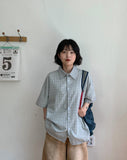[Unisex] Kecho Seersucker Check Over Short Sleeve Shirt