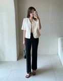 Leju No Collar Tweed Short Sleeve Short Jacket