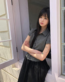 Delda check short-sleeve blouse