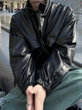 Carbon High-neck Crop Leather Jacket