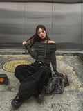 [Muffler set] Ray off-shoulder single-breasted long-sleeved