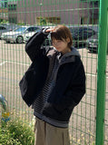 Chointeu Two-Way Striped Knit Hood Zip-Up