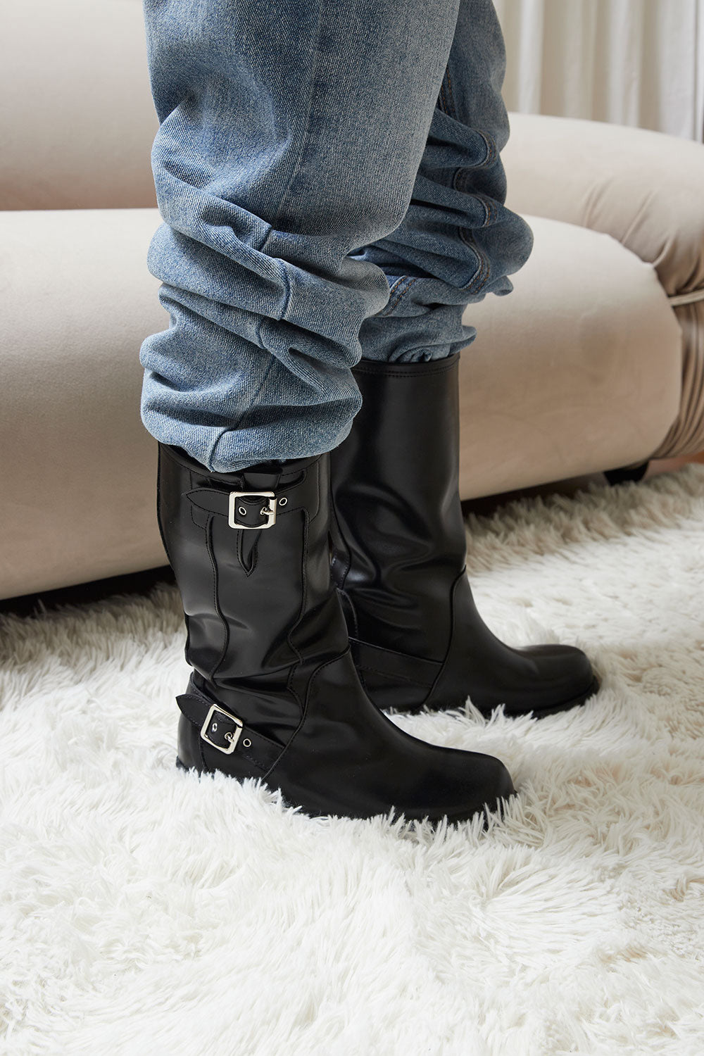 Color in ID(カラーインアイディー) - ライダーレザーミドルブーツ / Rider Leather Middle Boots Black / 230