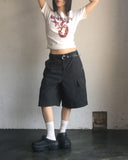 Epee Crack Print Off-Shoulder Short Sleeve T-Shirt