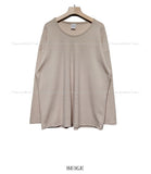 Loose Fit Waffle U Neck Long Sleeve Tee