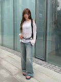 PT Diagonal Net One Shoulder Lip Neck Mesh Long Knit