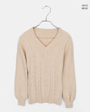 Chimo V-Neck Off-Shoulder Slim Fit Cable Knit