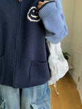 Taps Smile Two-Way Color Matching Knit Zip-Up Cardigan