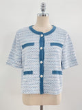 Tune Round Color Matching Short Sleeve Tweed Jacket