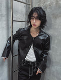 Lidore Metal Button Leather Jacket