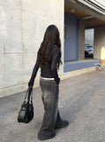 Get Black Blue Washing Wide Pants