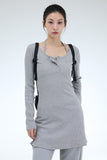 PRTN) Holter Neck Button Layered Short One Piece