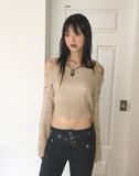Shume Punching Openwork String Off-Shoulder Knit