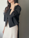 Wavy No Collar Balloon Three Quarter Short Jacket