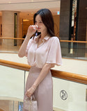Shining Frill Chiffon Wing Collar Blouse