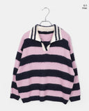 Keru stripe color matching collar knit