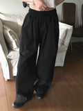 Peubit two-pin tuck banding cotton long wide pants