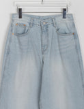 Twin stitch washed denim wide pants