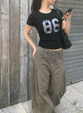 Debbie Cotton Slit Line Long Wide Pants