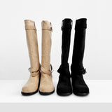 Demin Belt Suede Boots