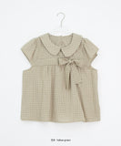 Meva Check Ribbon Short Sleeve Blouse