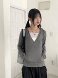 Rti Vintage V-neck Lace Hood Long Sleeve T-shirt