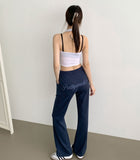 Back Embroidery Point Semi Bootcut Banding Pants