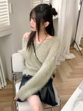 Selena V-neck Angora Long Sleeve Knit