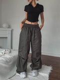 Heavy Double Knee Pintuck Wide String Pants